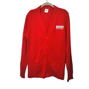 Vtg School Apparel Sz M Brown University Red Letterman Grandpa Cardigan Sweater